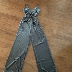 Velvet jumpsuit with tie waist